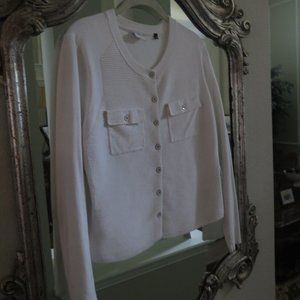 White CAbi long sleeve sweater